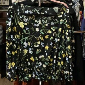 Ann Taylor black floral blouse with cinched bottom